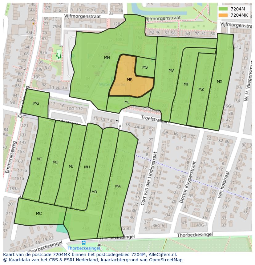 Afbeelding van het postcodegebied 7204 MK op de kaart.