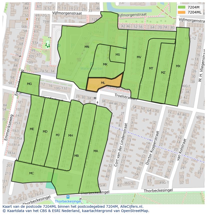 Afbeelding van het postcodegebied 7204 ML op de kaart.