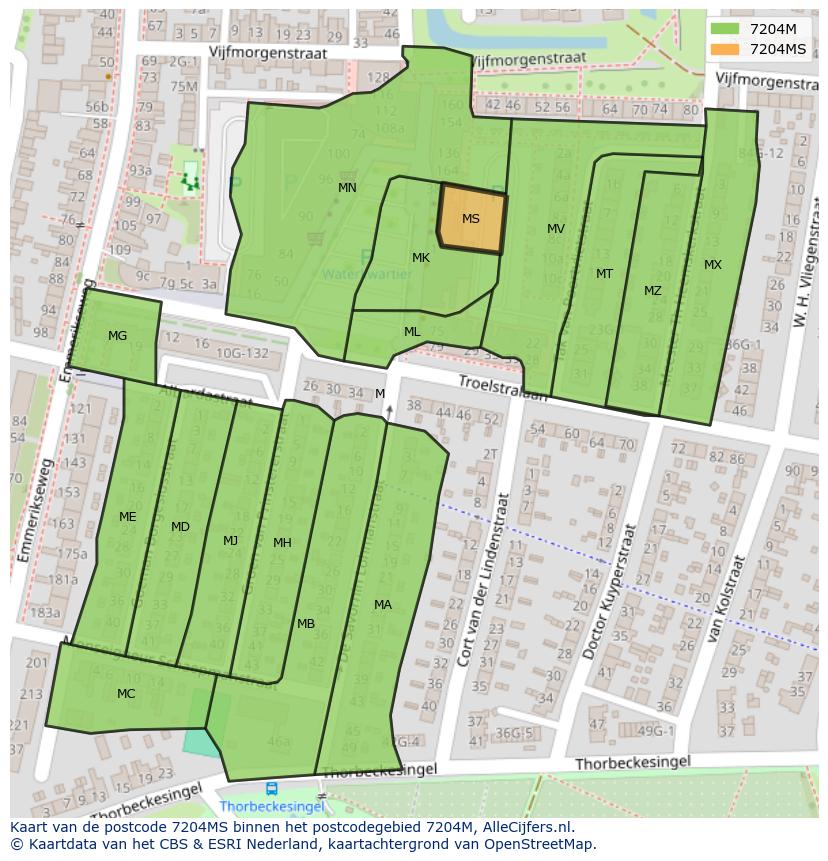 Afbeelding van het postcodegebied 7204 MS op de kaart.