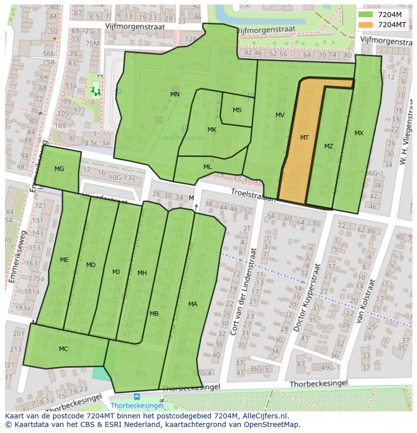 Afbeelding van het postcodegebied 7204 MT op de kaart.