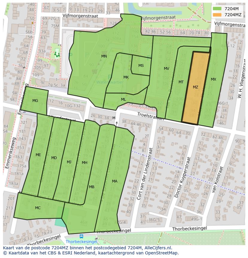 Afbeelding van het postcodegebied 7204 MZ op de kaart.
