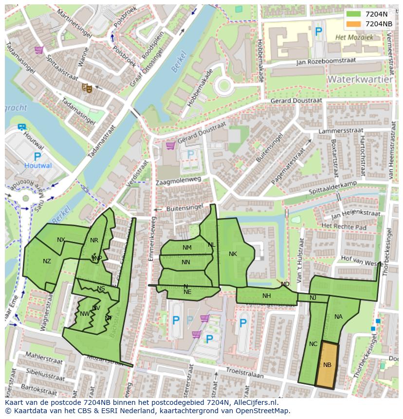 Afbeelding van het postcodegebied 7204 NB op de kaart.