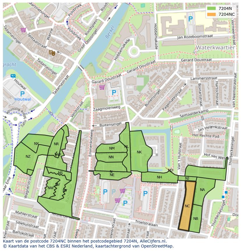Afbeelding van het postcodegebied 7204 NC op de kaart.