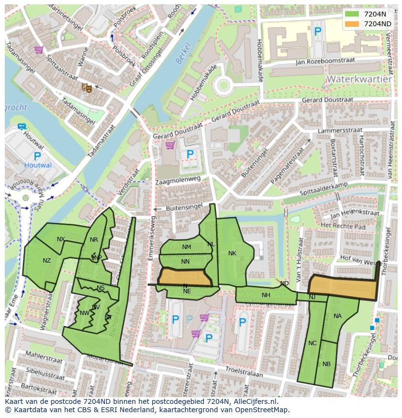 Afbeelding van het postcodegebied 7204 ND op de kaart.