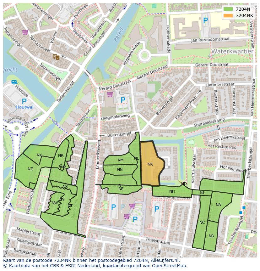 Afbeelding van het postcodegebied 7204 NK op de kaart.