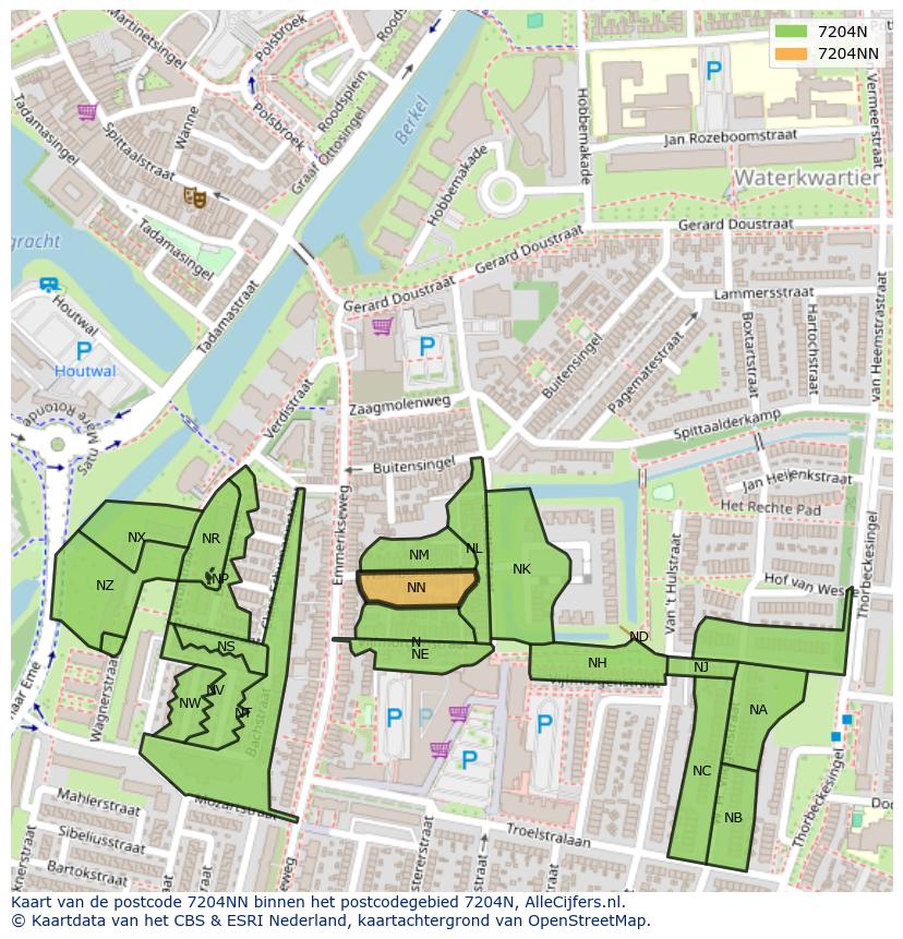 Afbeelding van het postcodegebied 7204 NN op de kaart.