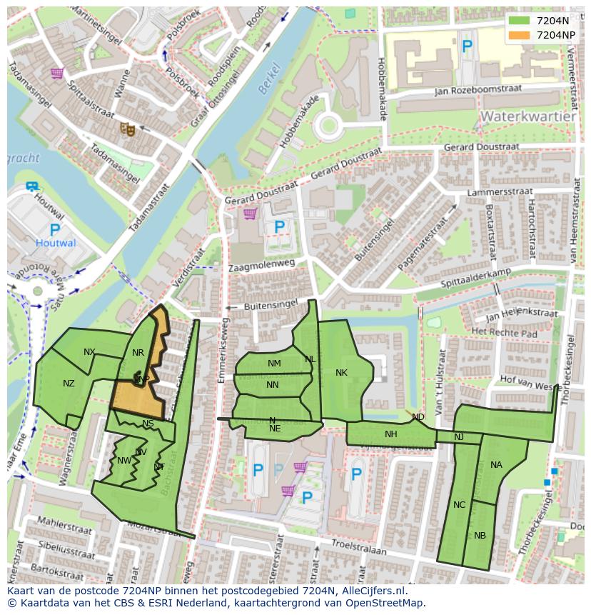 Afbeelding van het postcodegebied 7204 NP op de kaart.