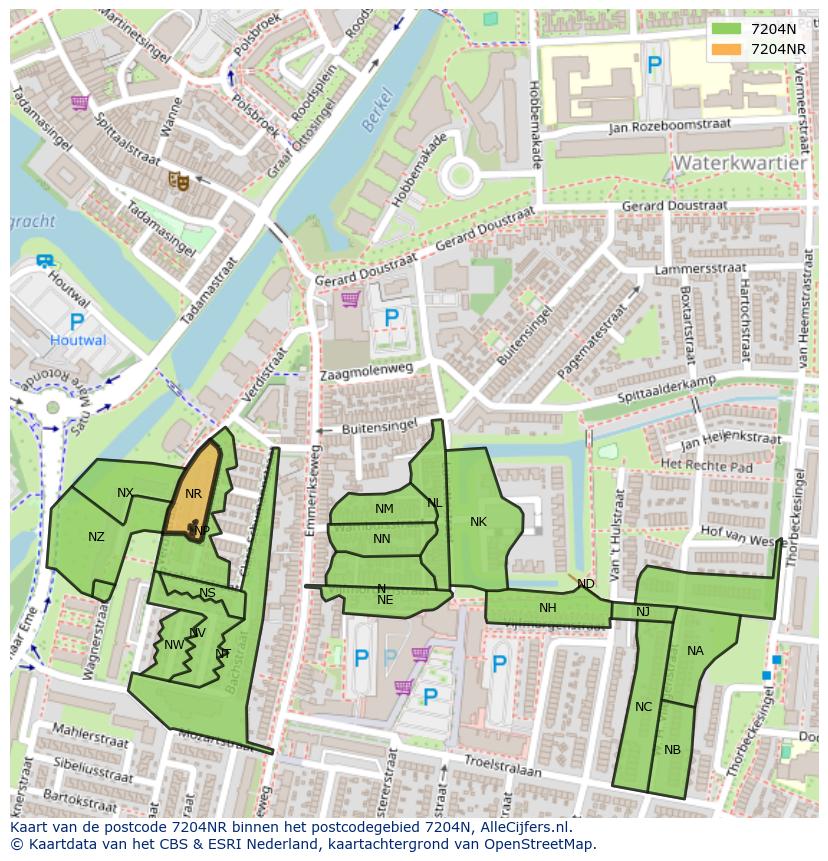 Afbeelding van het postcodegebied 7204 NR op de kaart.