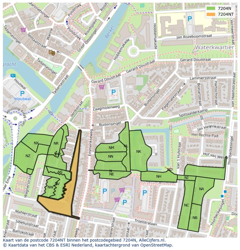 Afbeelding van het postcodegebied 7204 NT op de kaart.