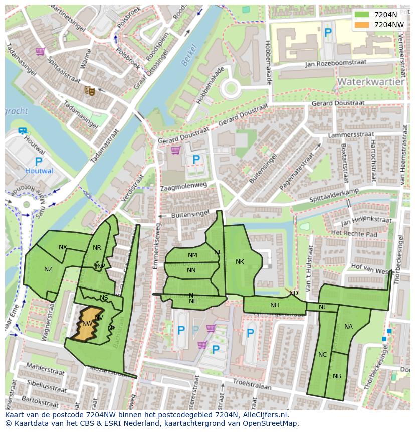 Afbeelding van het postcodegebied 7204 NW op de kaart.