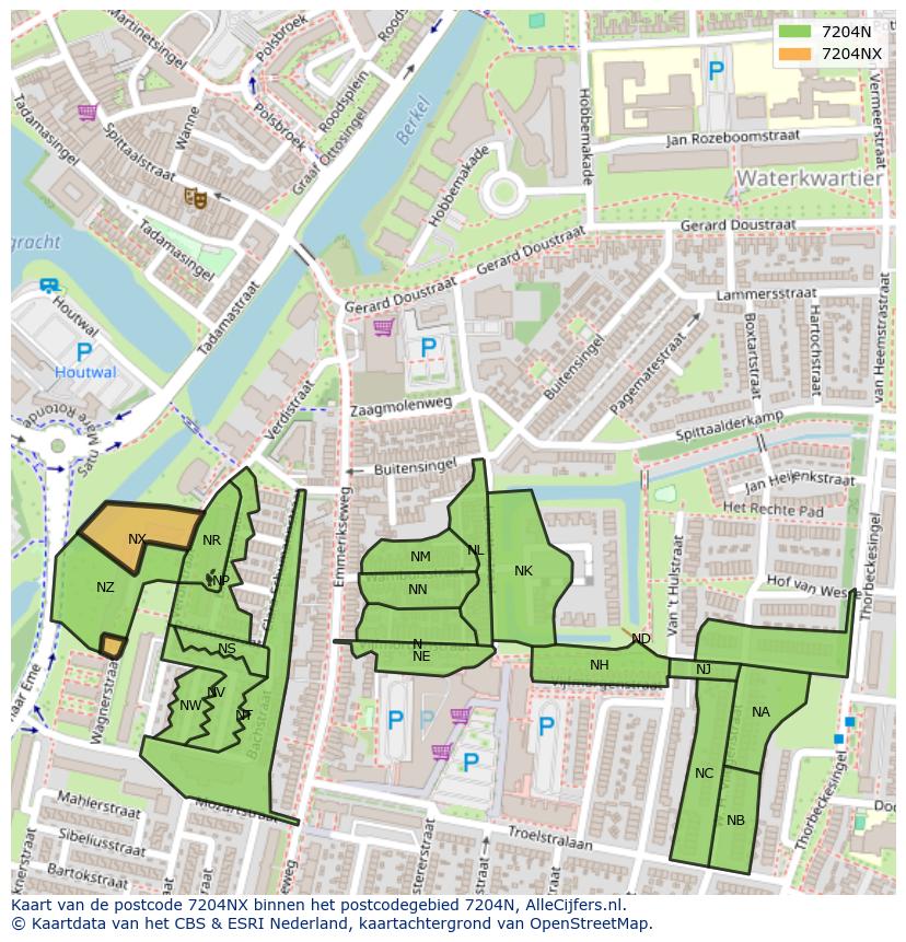 Afbeelding van het postcodegebied 7204 NX op de kaart.