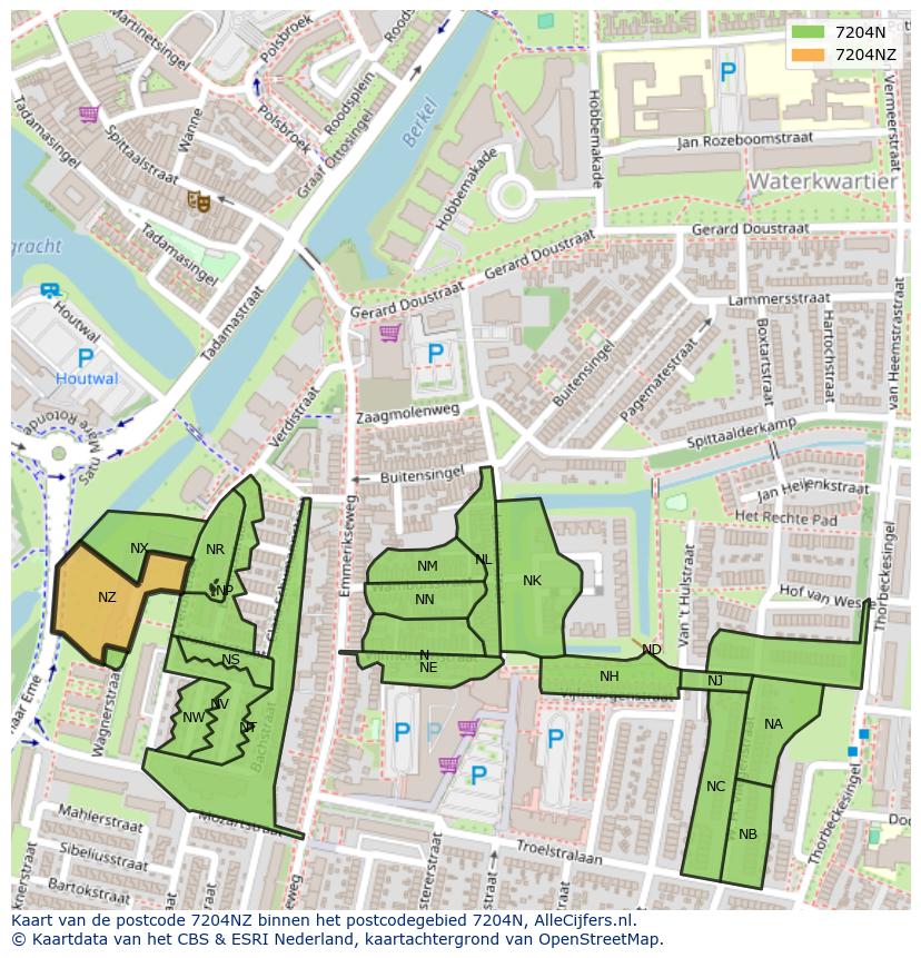 Afbeelding van het postcodegebied 7204 NZ op de kaart.