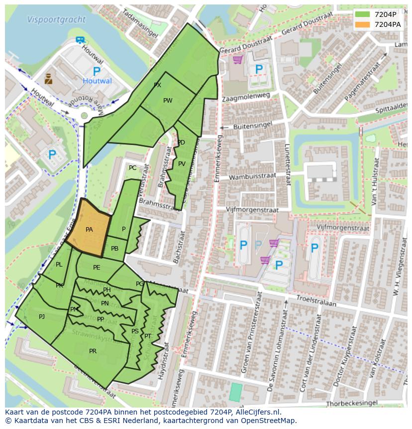 Afbeelding van het postcodegebied 7204 PA op de kaart.