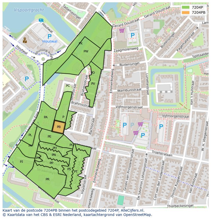 Afbeelding van het postcodegebied 7204 PB op de kaart.