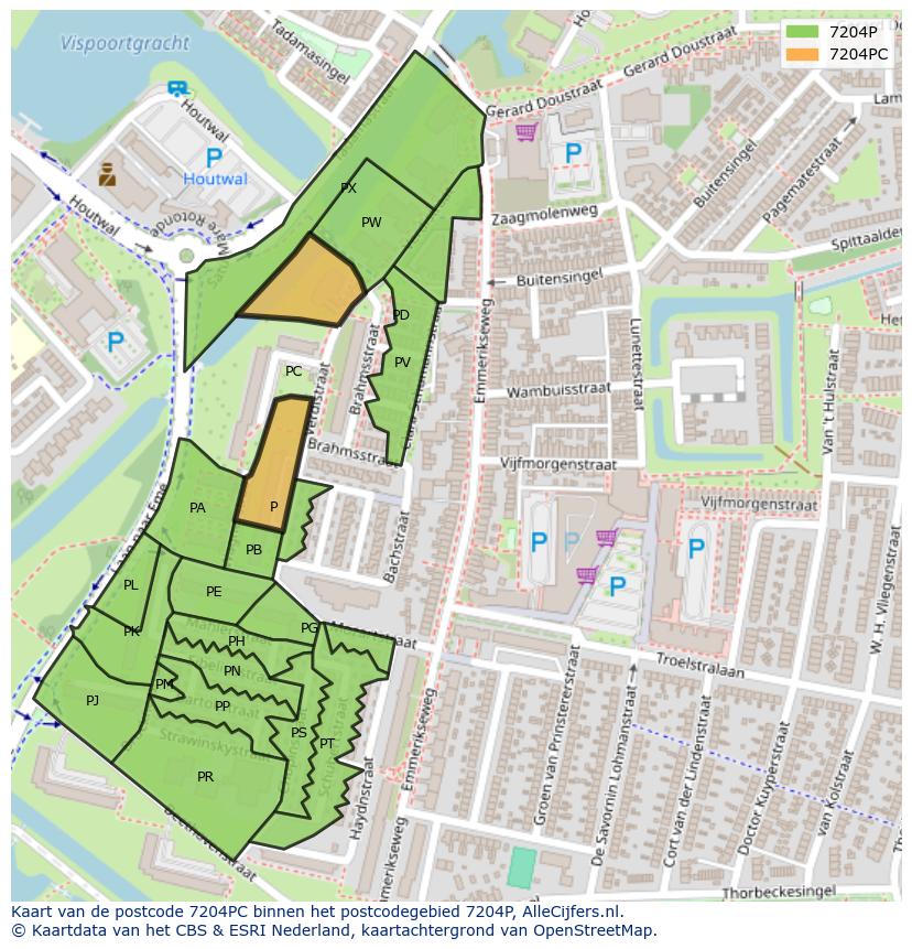 Afbeelding van het postcodegebied 7204 PC op de kaart.