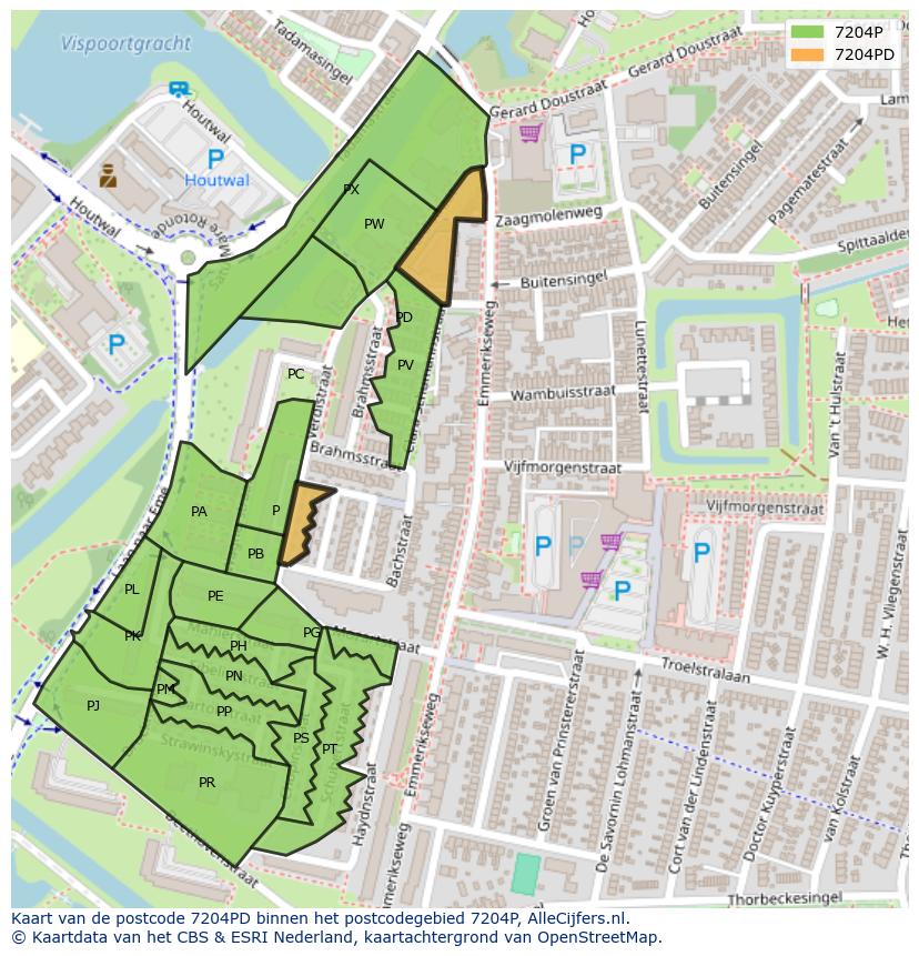 Afbeelding van het postcodegebied 7204 PD op de kaart.