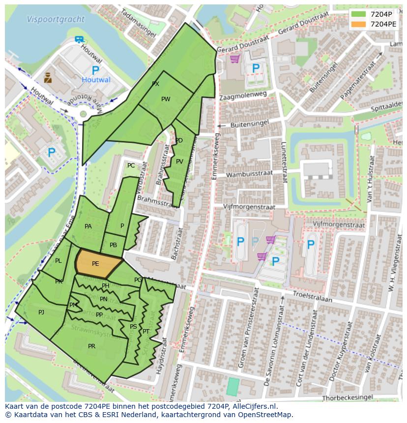 Afbeelding van het postcodegebied 7204 PE op de kaart.
