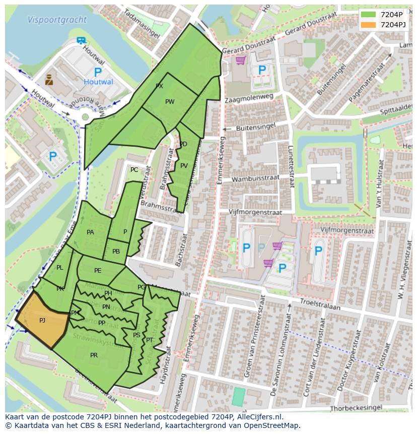 Afbeelding van het postcodegebied 7204 PJ op de kaart.