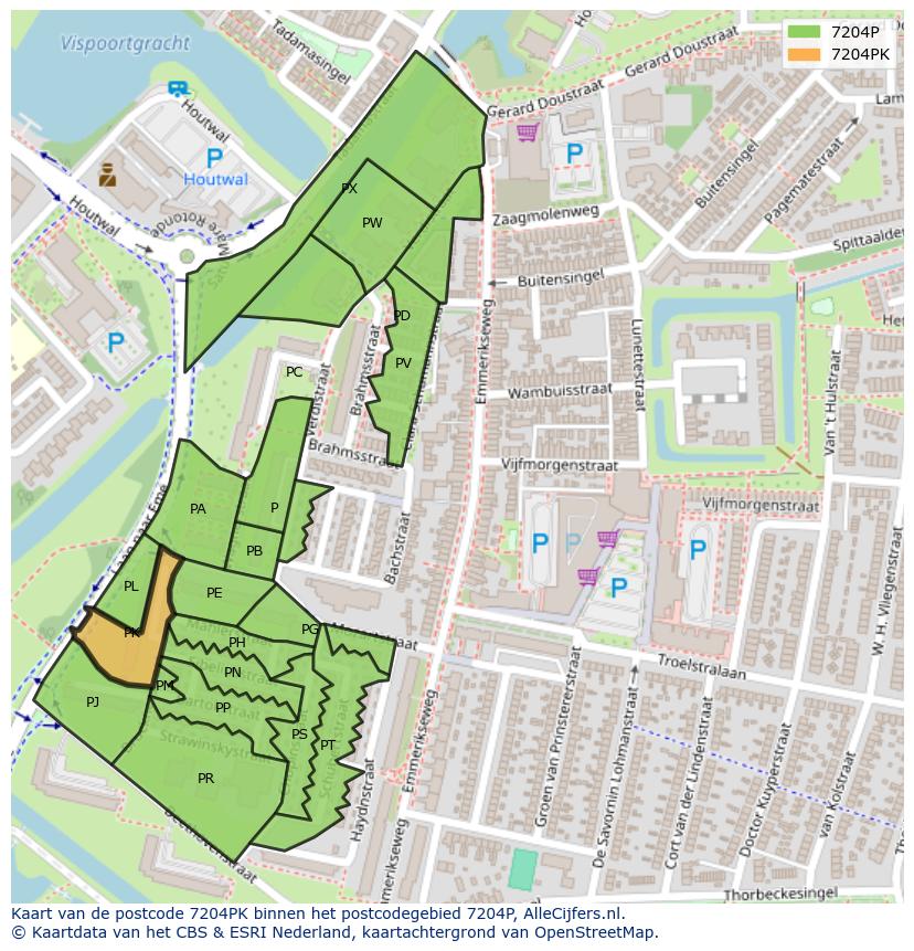 Afbeelding van het postcodegebied 7204 PK op de kaart.