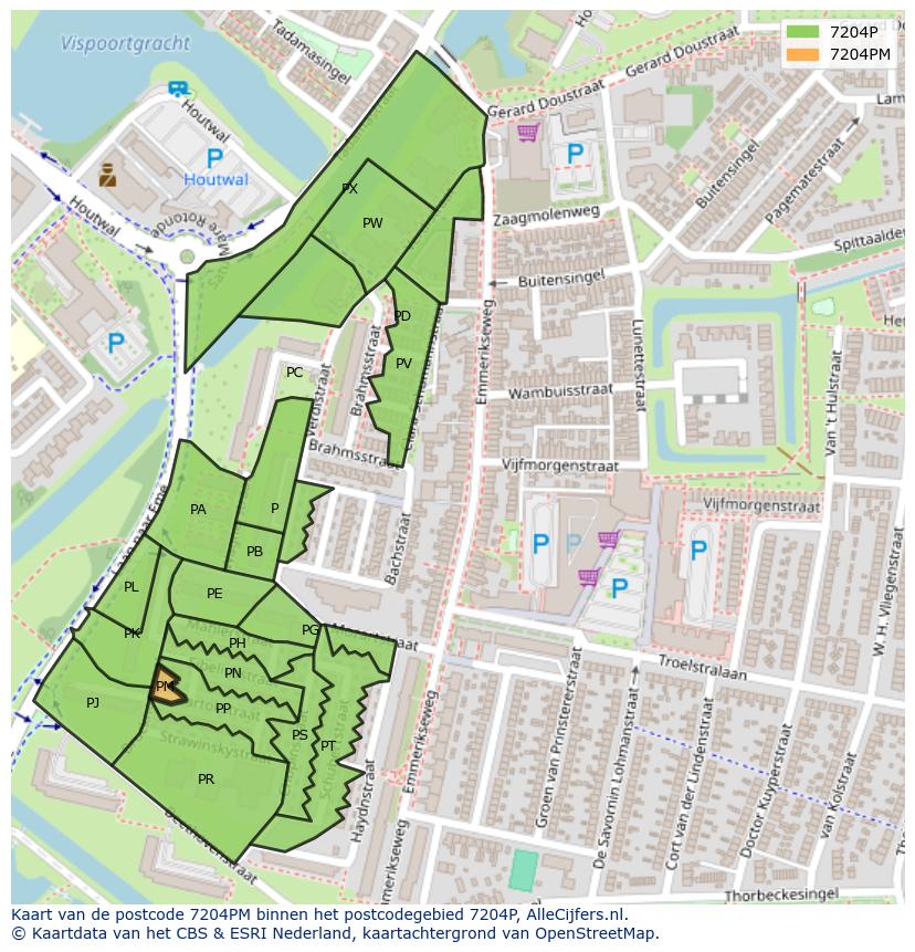 Afbeelding van het postcodegebied 7204 PM op de kaart.