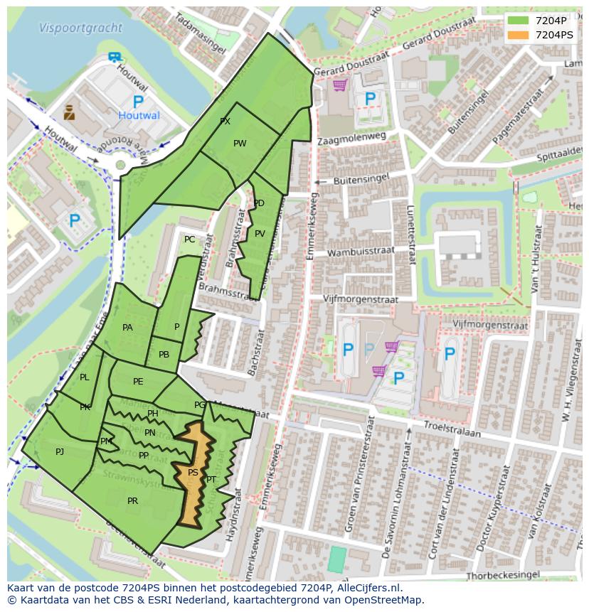 Afbeelding van het postcodegebied 7204 PS op de kaart.