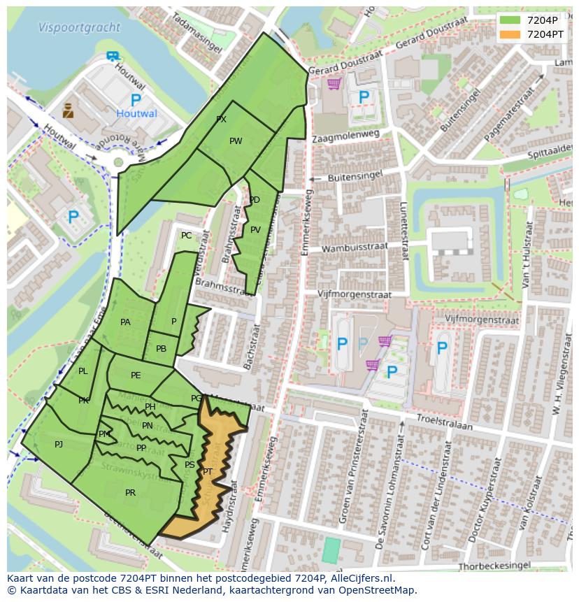 Afbeelding van het postcodegebied 7204 PT op de kaart.
