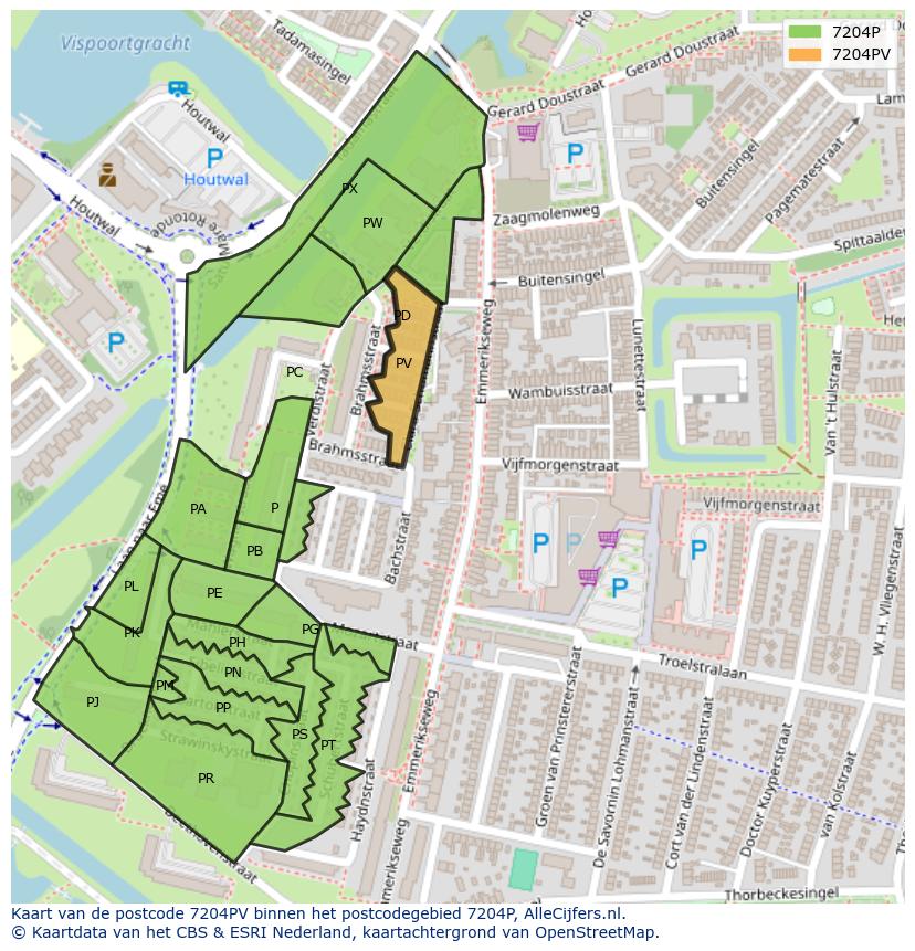 Afbeelding van het postcodegebied 7204 PV op de kaart.