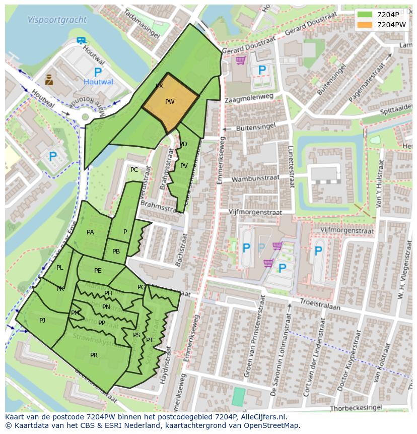 Afbeelding van het postcodegebied 7204 PW op de kaart.