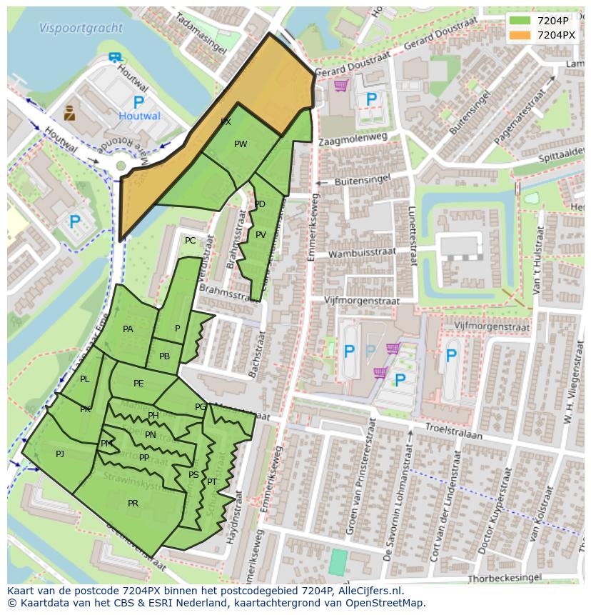 Afbeelding van het postcodegebied 7204 PX op de kaart.