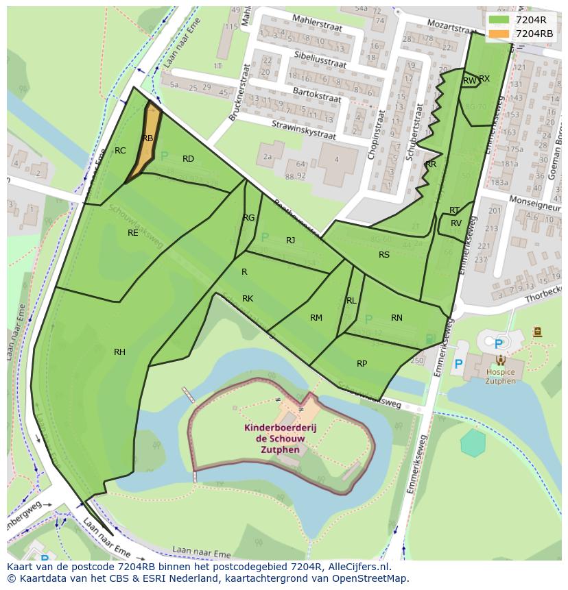 Afbeelding van het postcodegebied 7204 RB op de kaart.