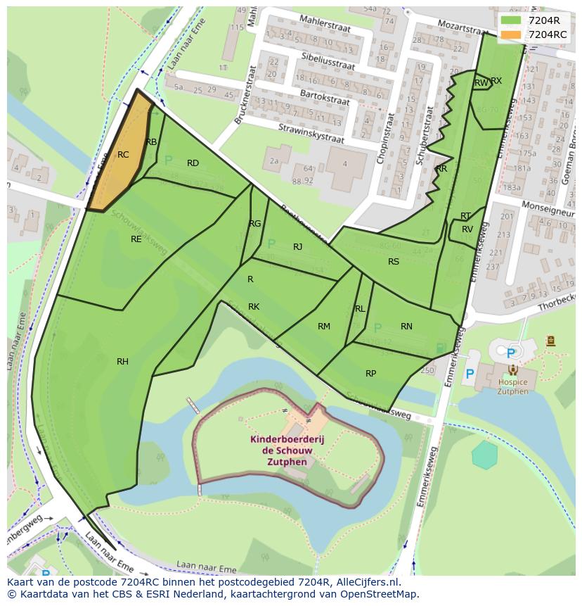 Afbeelding van het postcodegebied 7204 RC op de kaart.