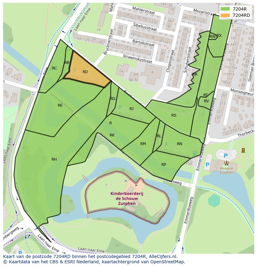 Afbeelding van het postcodegebied 7204 RD op de kaart.