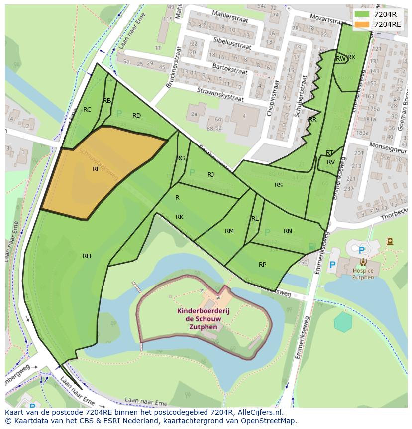 Afbeelding van het postcodegebied 7204 RE op de kaart.