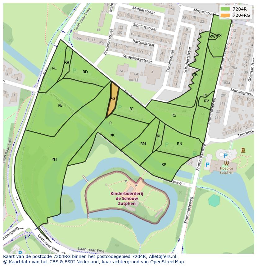 Afbeelding van het postcodegebied 7204 RG op de kaart.