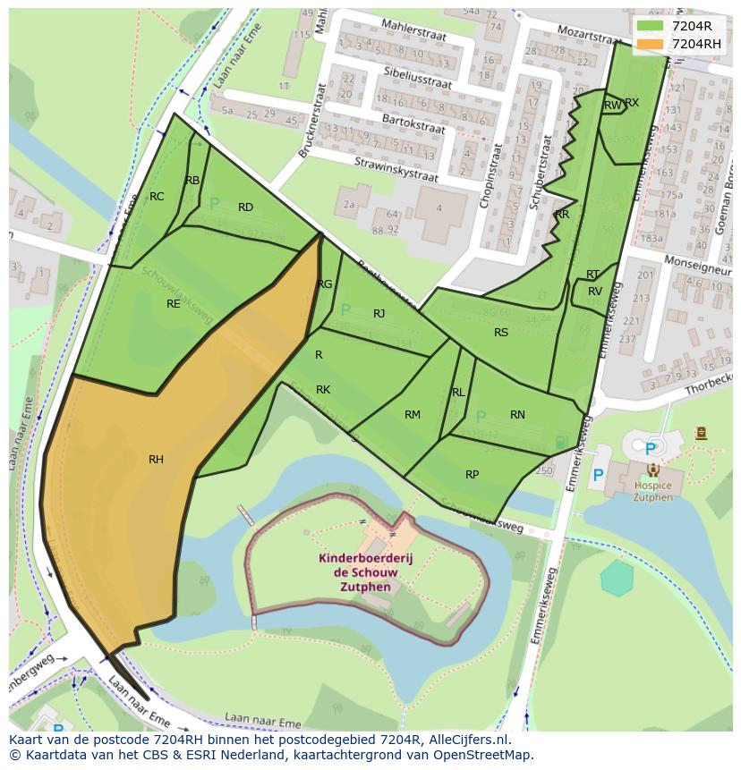 Afbeelding van het postcodegebied 7204 RH op de kaart.