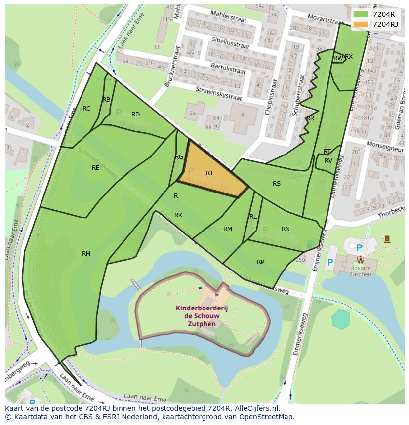 Afbeelding van het postcodegebied 7204 RJ op de kaart.