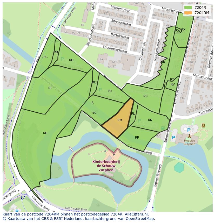 Afbeelding van het postcodegebied 7204 RM op de kaart.