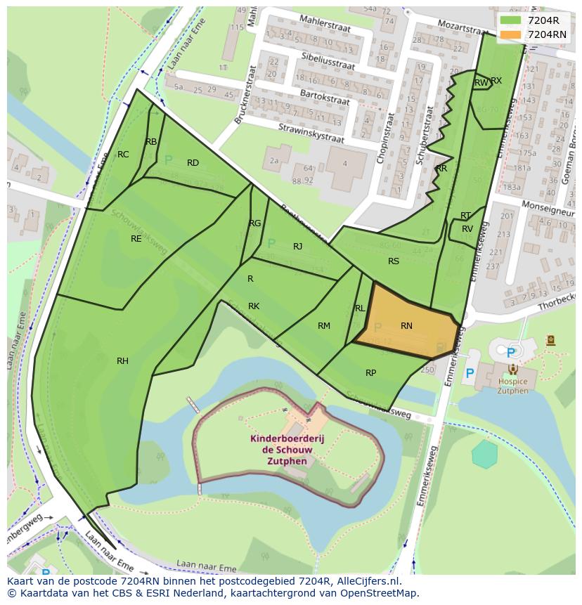 Afbeelding van het postcodegebied 7204 RN op de kaart.