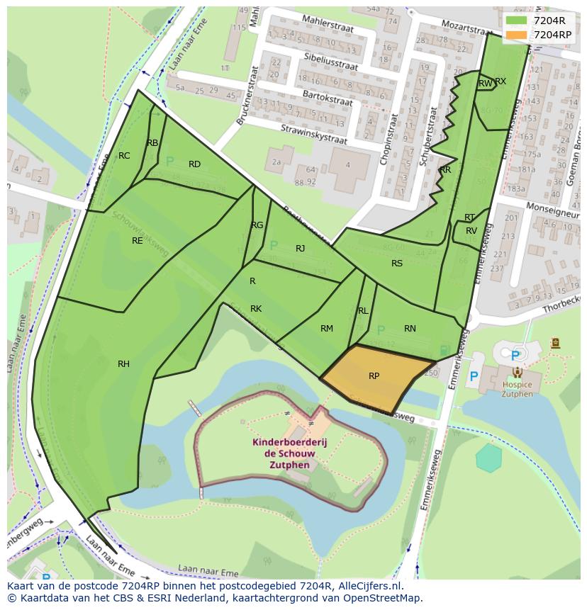 Afbeelding van het postcodegebied 7204 RP op de kaart.