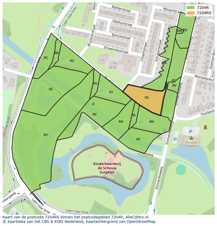 Afbeelding van het postcodegebied 7204 RS op de kaart.