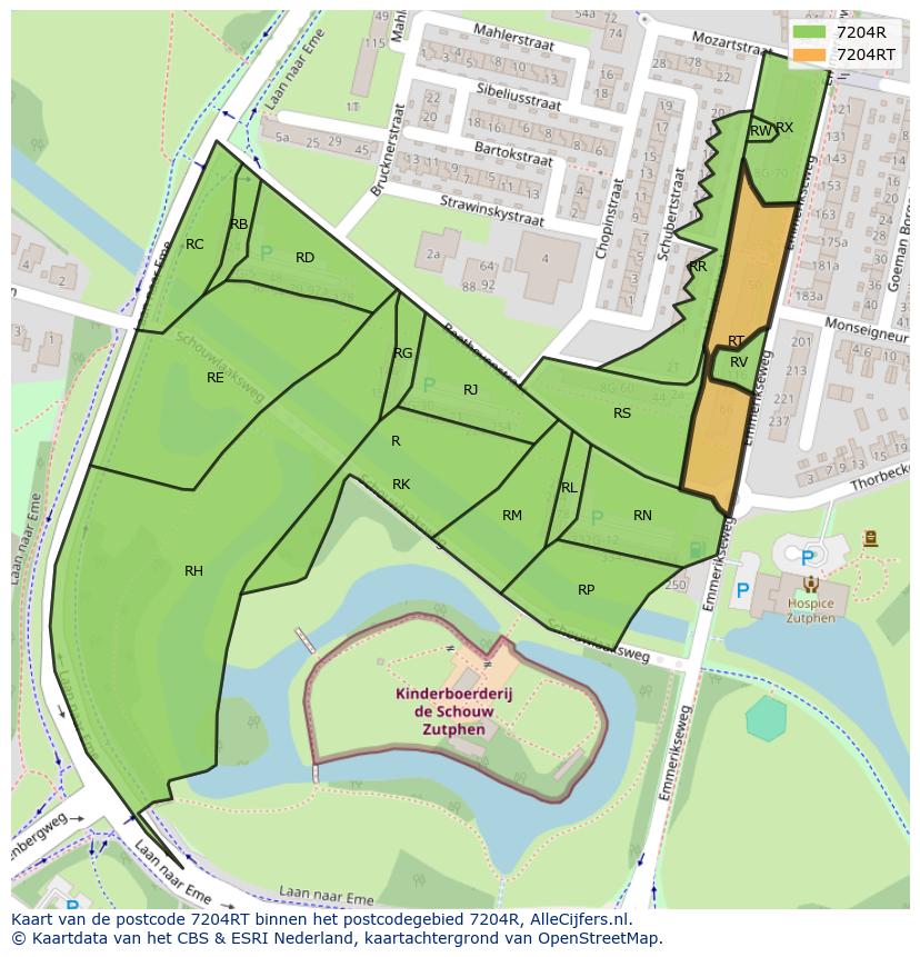 Afbeelding van het postcodegebied 7204 RT op de kaart.