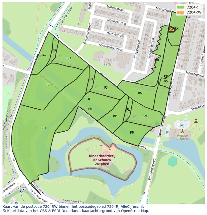 Afbeelding van het postcodegebied 7204 RW op de kaart.