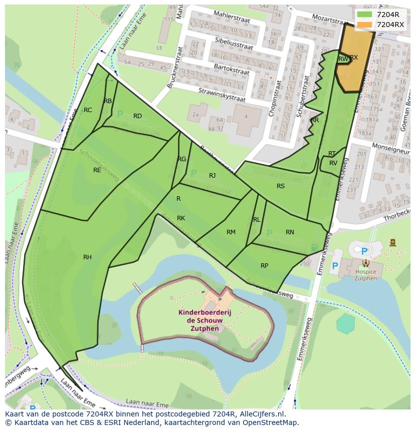 Afbeelding van het postcodegebied 7204 RX op de kaart.