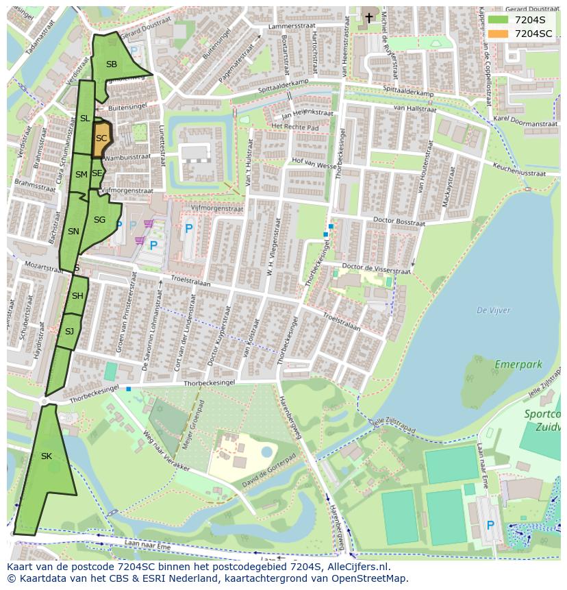Afbeelding van het postcodegebied 7204 SC op de kaart.