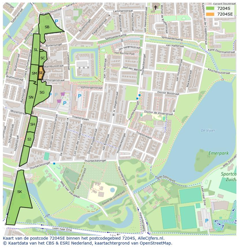 Afbeelding van het postcodegebied 7204 SE op de kaart.