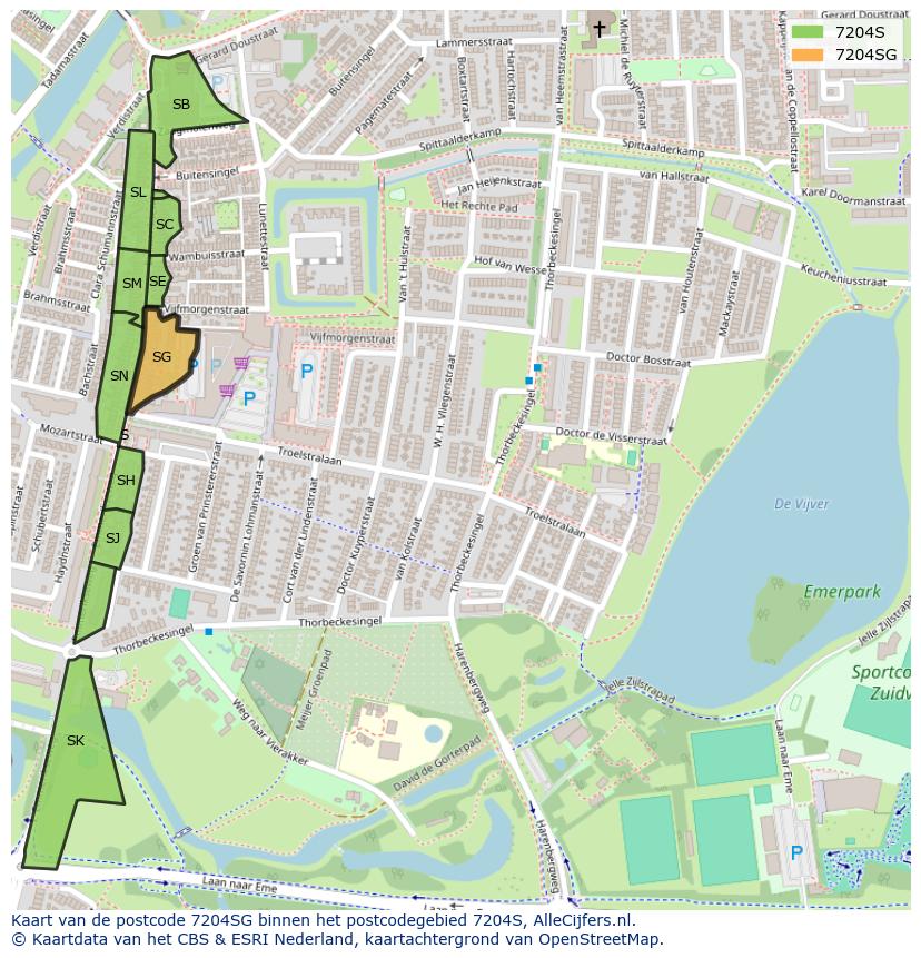 Afbeelding van het postcodegebied 7204 SG op de kaart.