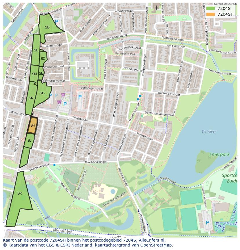 Afbeelding van het postcodegebied 7204 SH op de kaart.