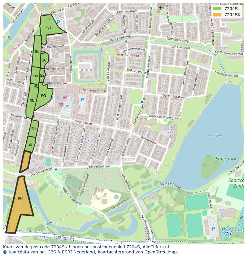 Afbeelding van het postcodegebied 7204 SK op de kaart.