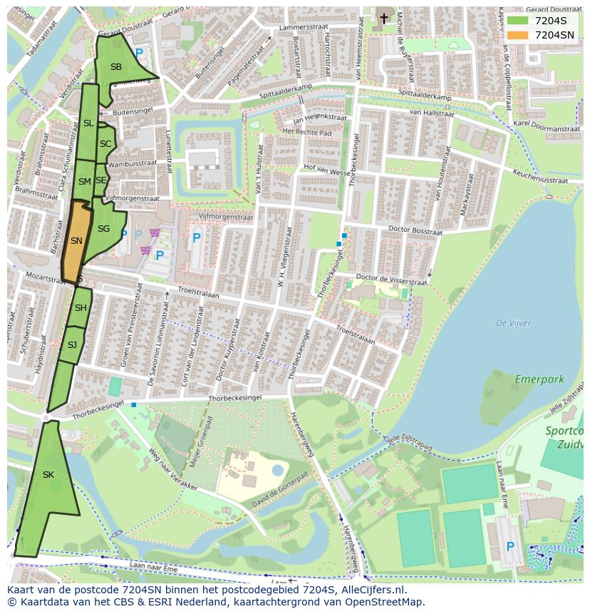 Afbeelding van het postcodegebied 7204 SN op de kaart.