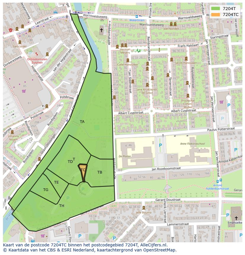 Afbeelding van het postcodegebied 7204 TC op de kaart.